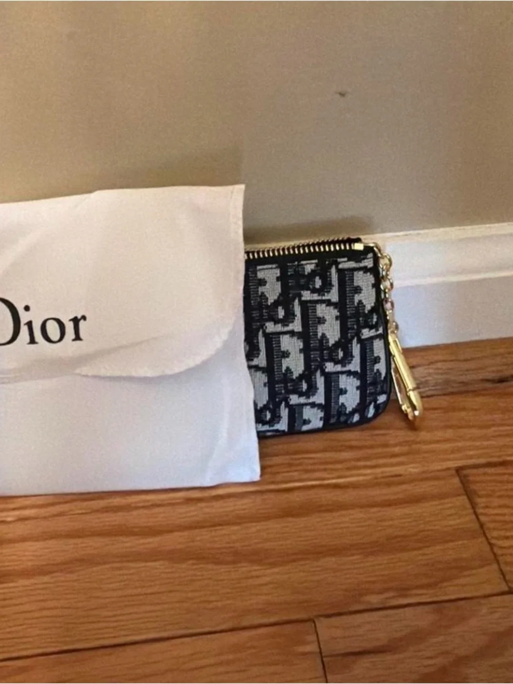 Dior Black and Cream Logo Jacquard Zip Wallet